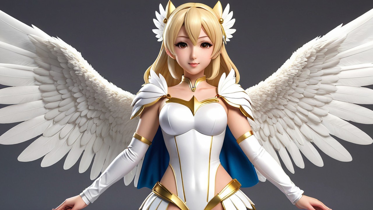 Angelic Character with Radiant Wings and Elegant Outfit