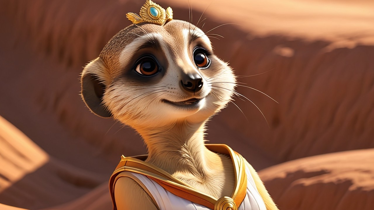 Charming Animated Meerkat in Elegant Regal Outfit