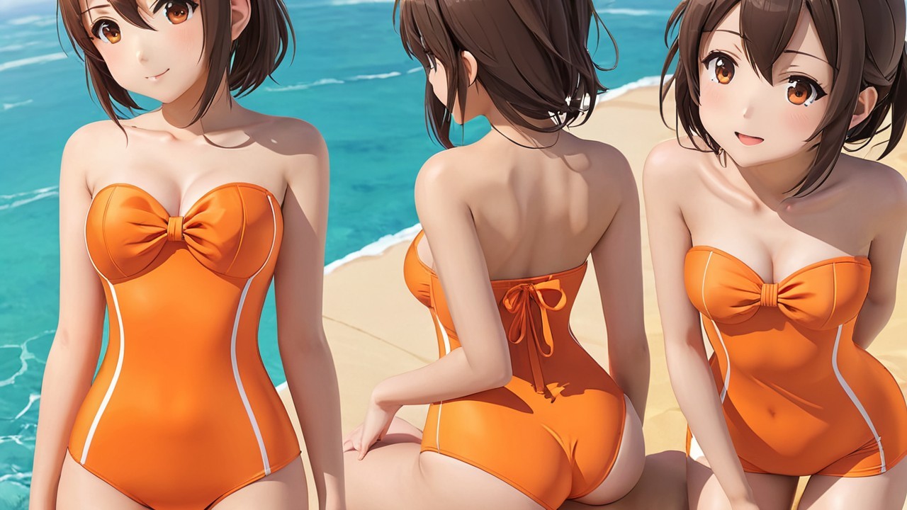 Character in Orange Swimsuit at Sunny Beach Scene