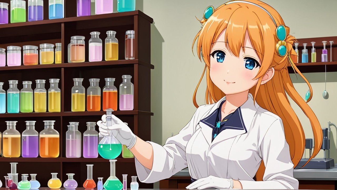 Young Scientist in Laboratory with Green Liquid Flask