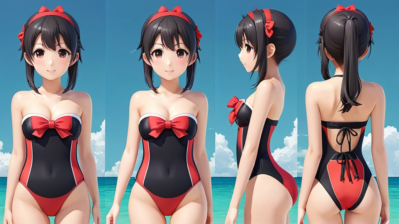 Stylized Anime Character in Vibrant Swimsuit Design
