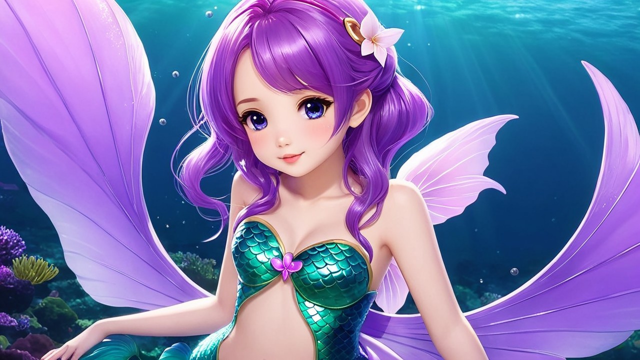 Vibrant Underwater Scene with Charming Mermaid