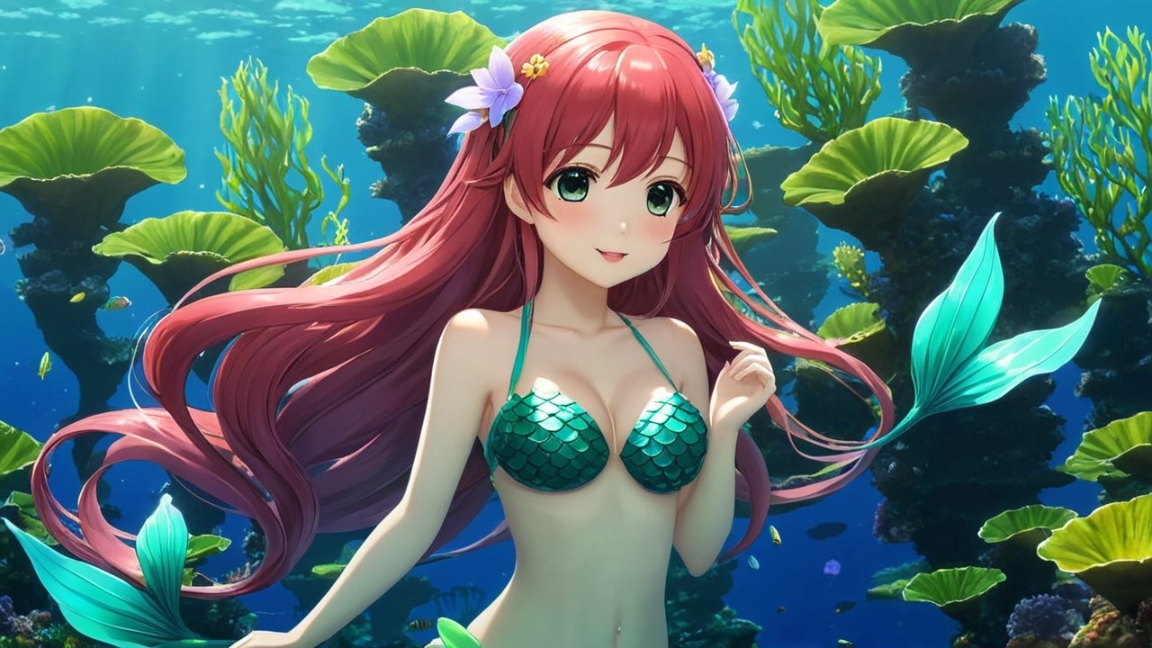 Vibrant Underwater Scene with a Playful Mermaid