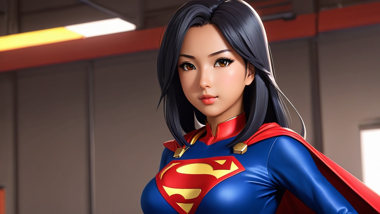 Heroic character in vibrant superhero costume with cape