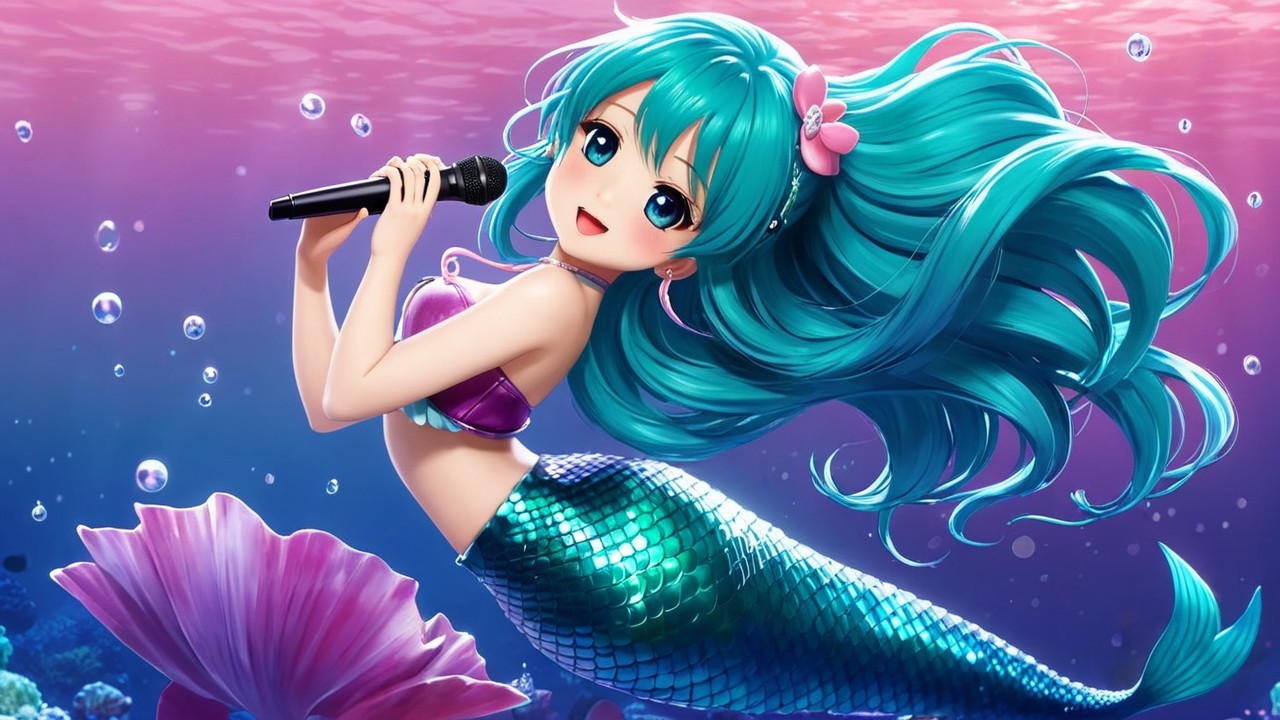 Vibrant Underwater Scene with Cheerful Mermaid