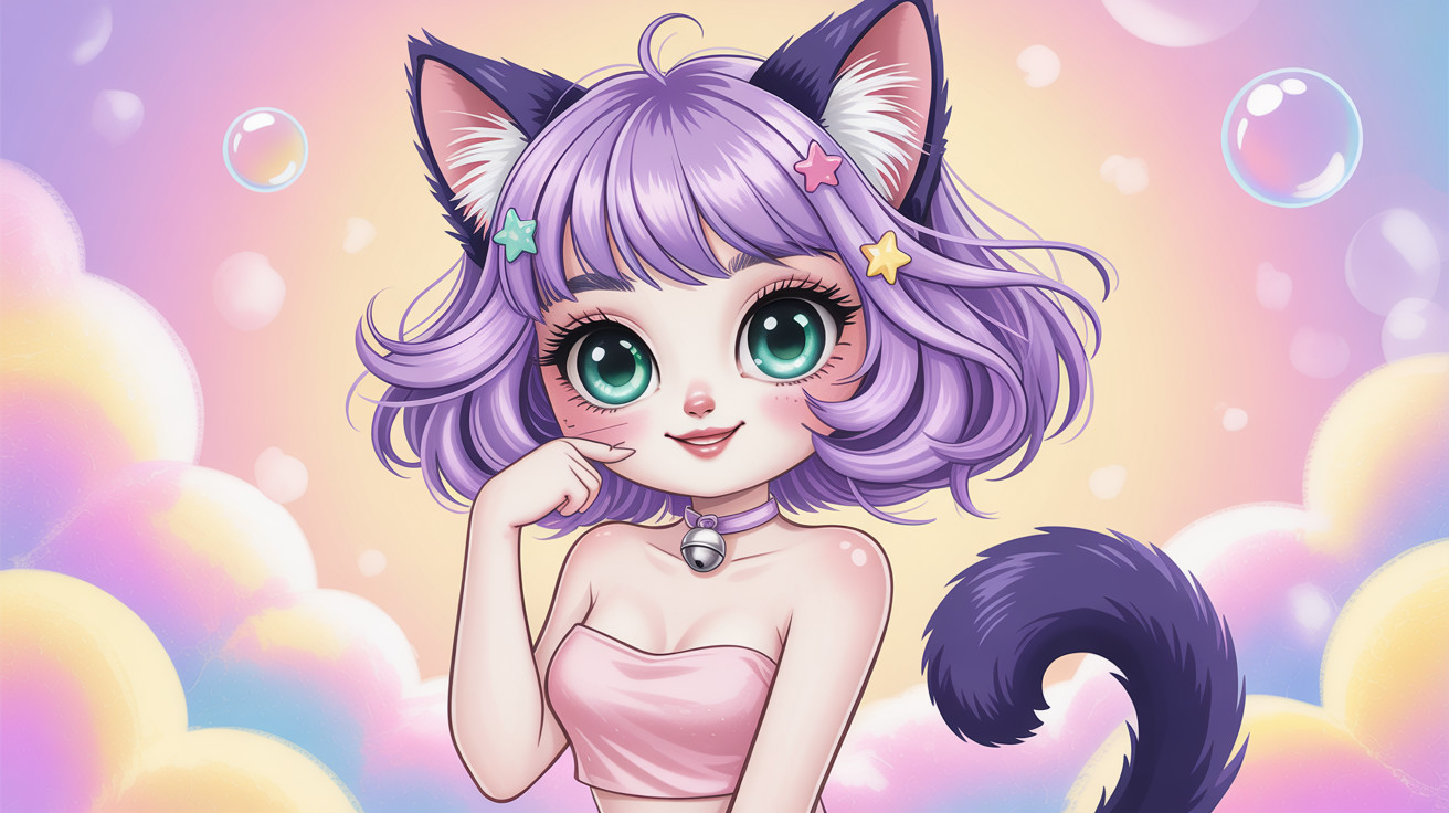 Anime Illustration of a Cute Girl with Cat Features