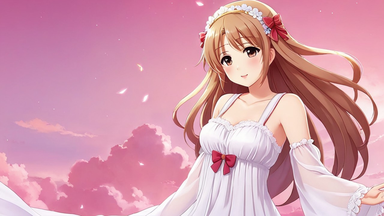 Young Woman in White Dress with Floral Hair Accents