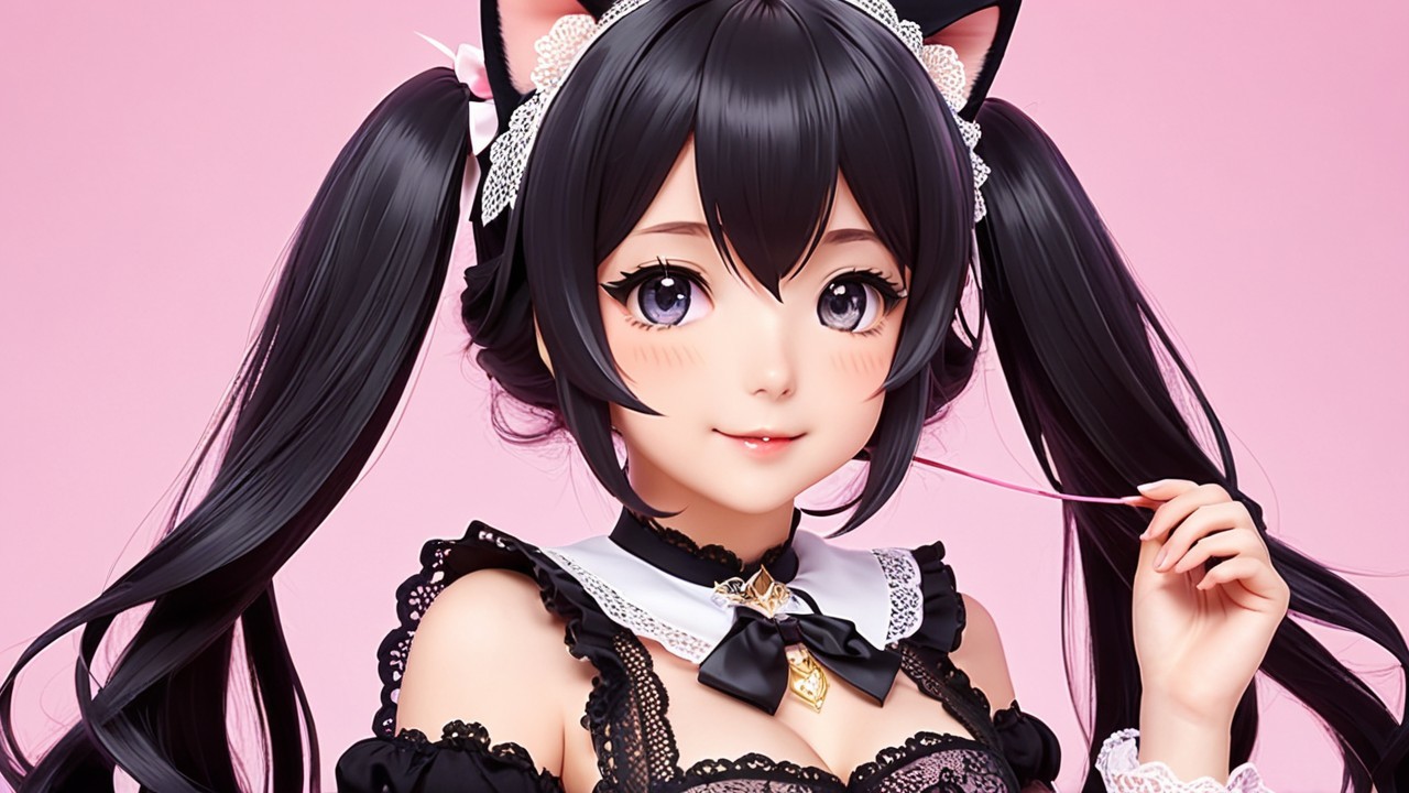 Female character with cat ears in frilly outfit