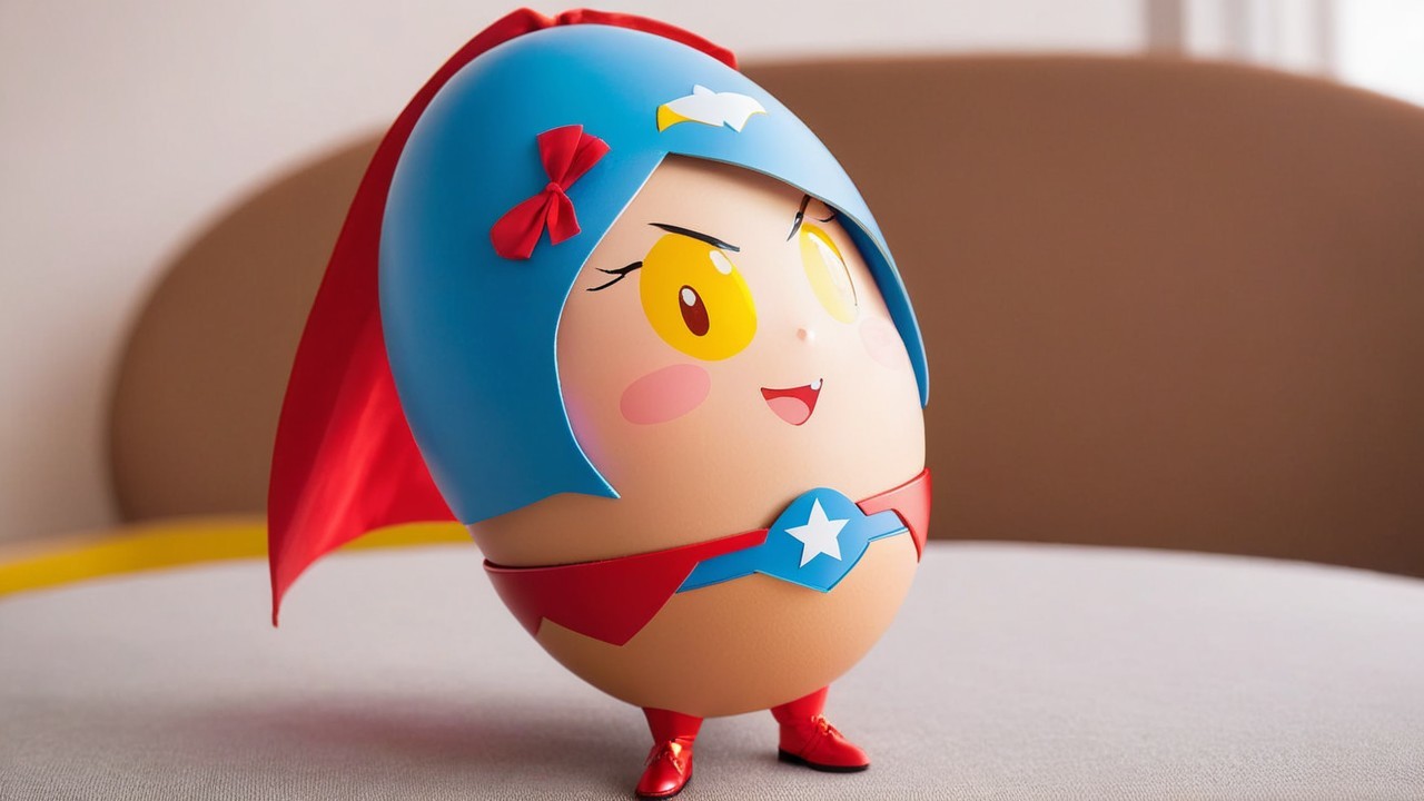 Whimsical Egg Character in Superhero Outfit