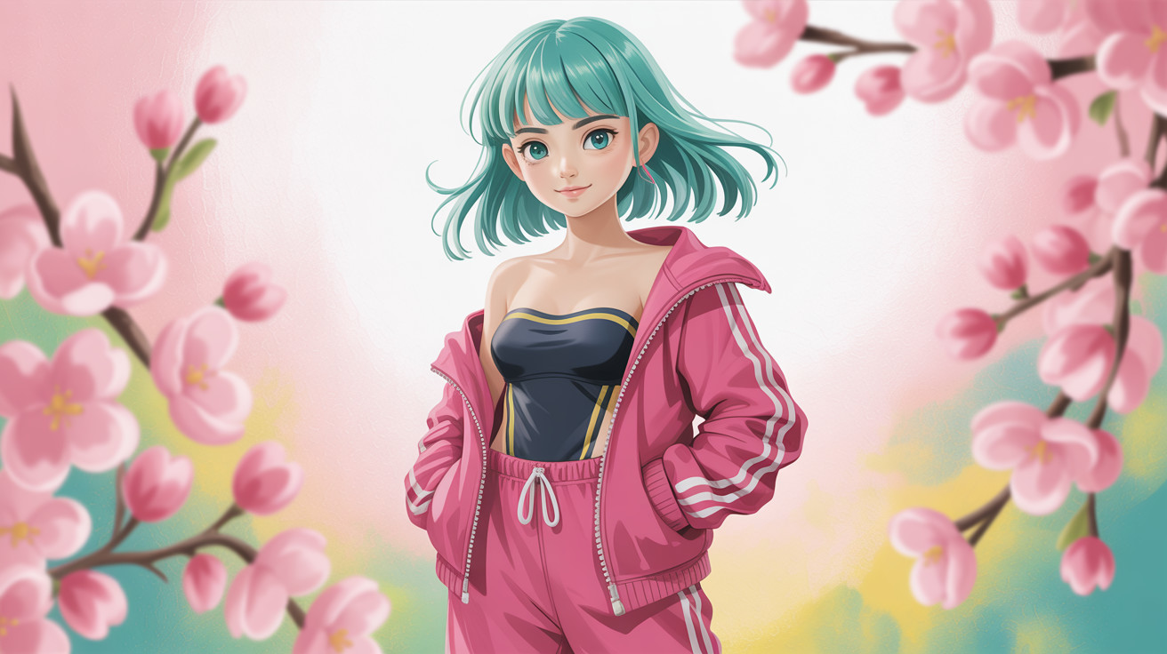Anime-style portrait of a young woman in track suit