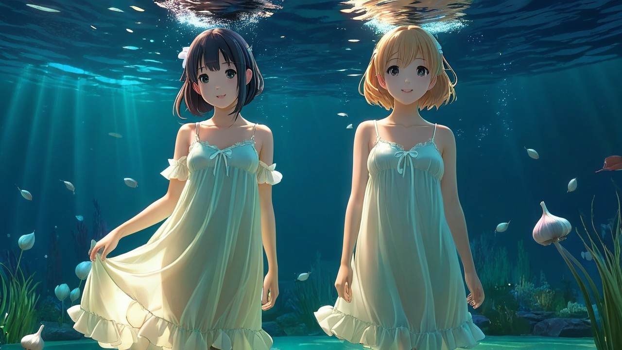 Underwater Scene of Girls in Flowing Dresses