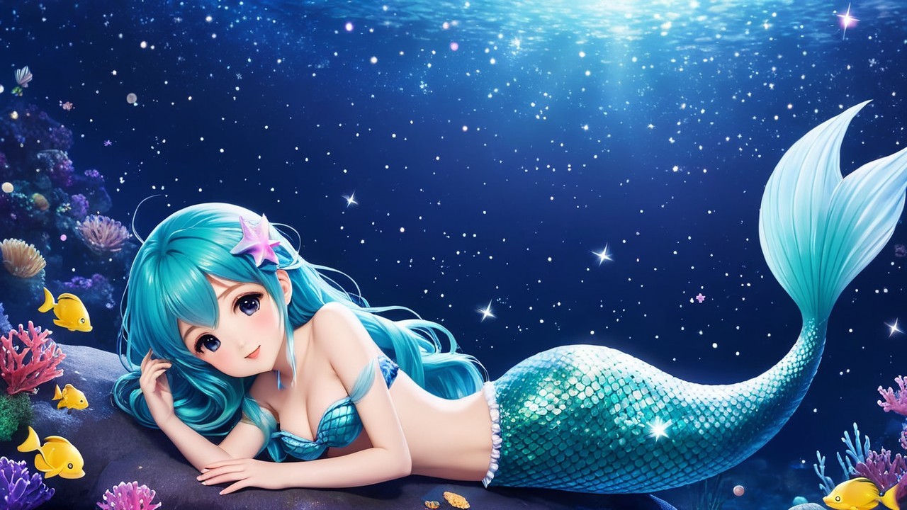 Vibrant Underwater Scene with Mermaid and Coral