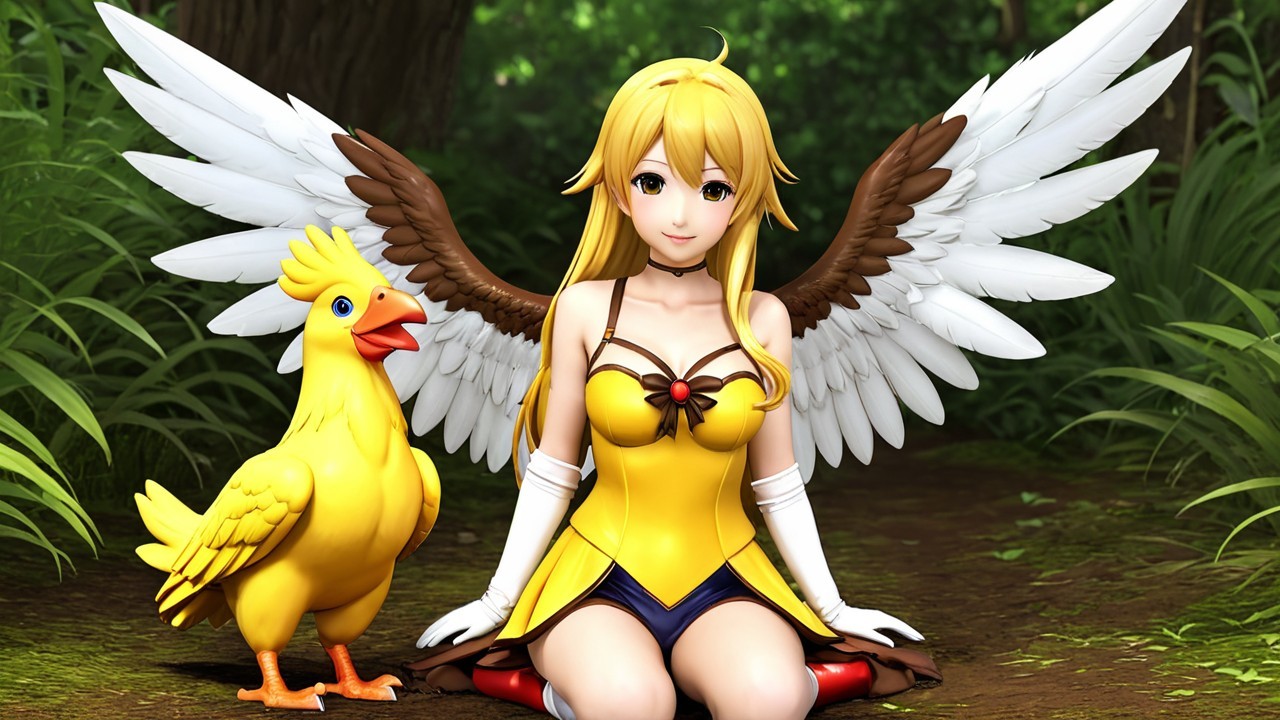 Fantasy Scene with Angelic Character and Whimsical Creature
