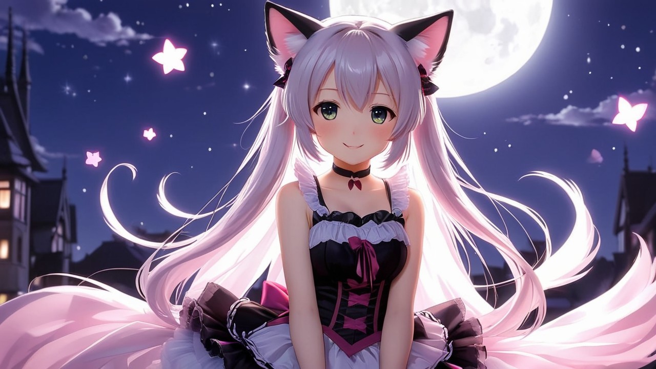 Whimsical Character in Nighttime Scene with Moon