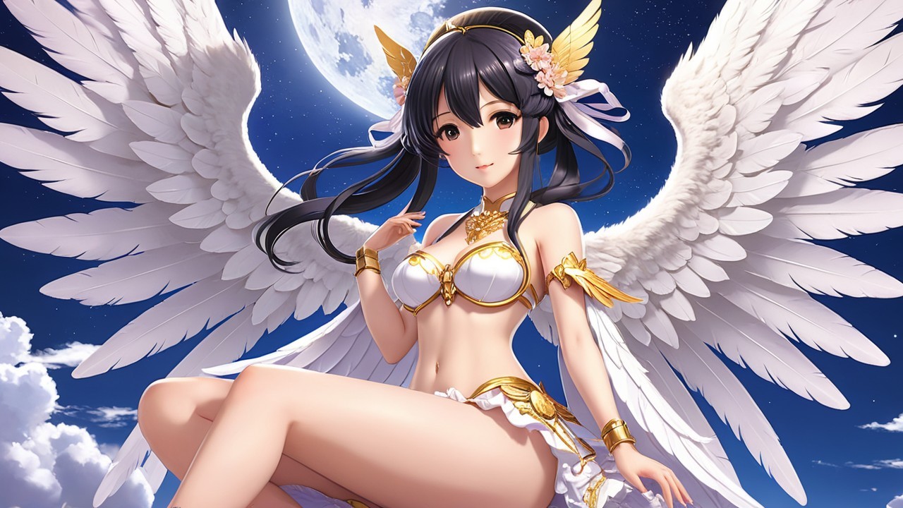 Celestial Figure with Wings in Starry Night Sky