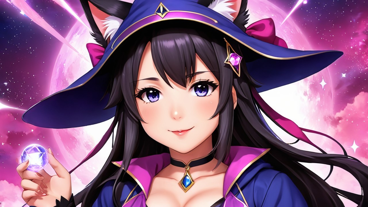 Character Description: Enchanting Wizard with Cat Ears