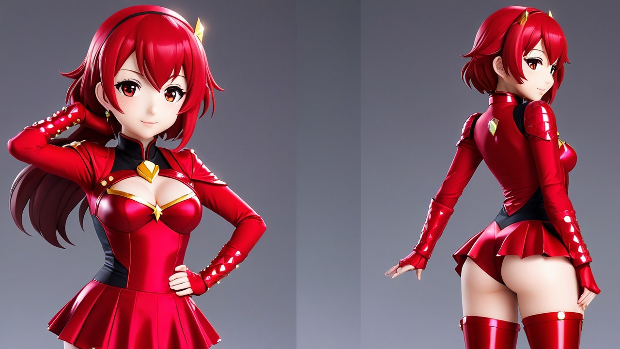Stylized Character with Red Hair and Playful Outfit