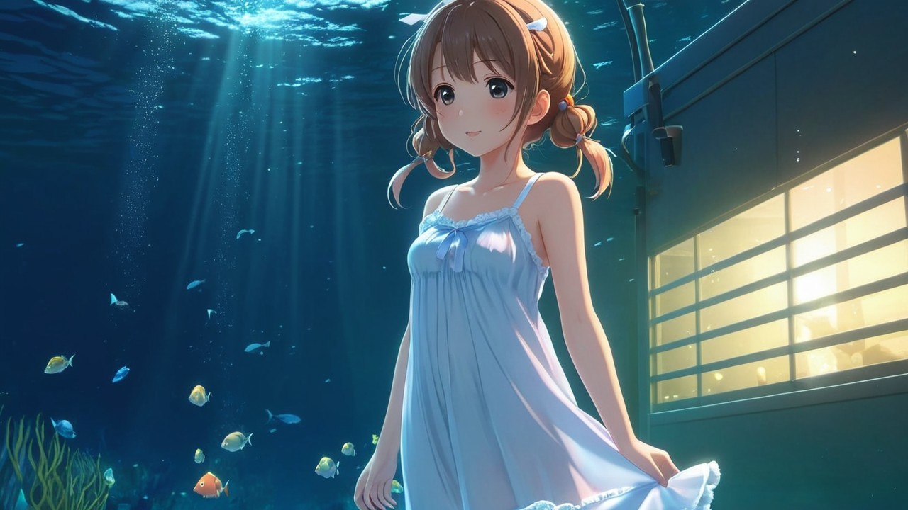 Underwater Scene of a Girl in a White Dress