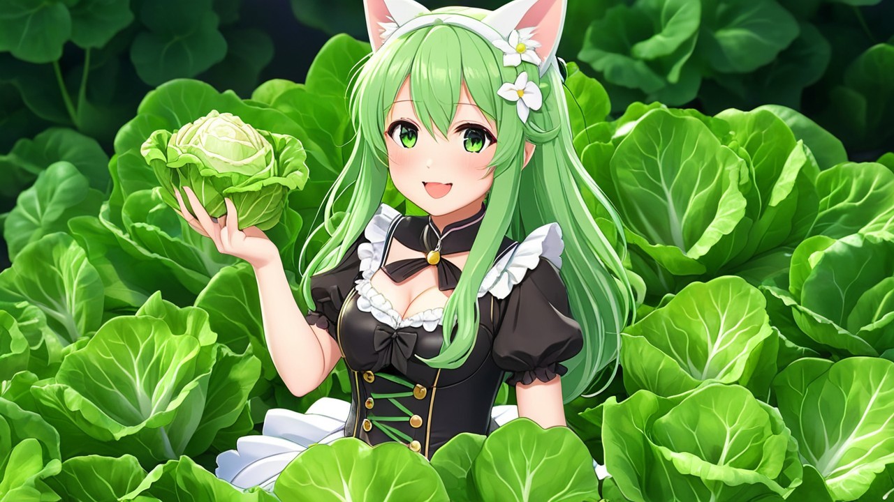 Cheerful Character in Cabbage Garden Setting