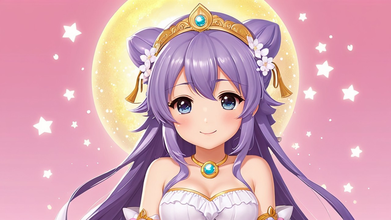 Whimsical Character with Purple Hair and Floral Crown