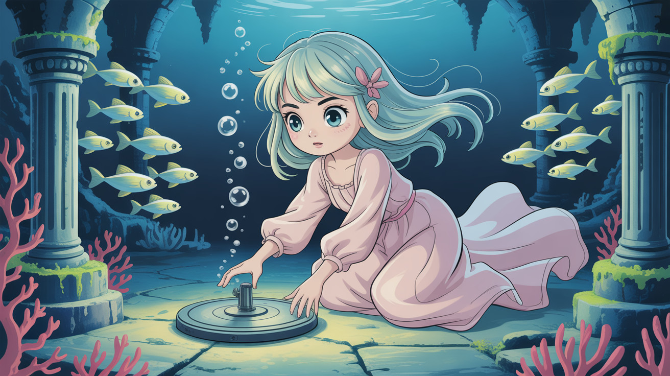 Anime Underwater Scene with Young Woman and Fish