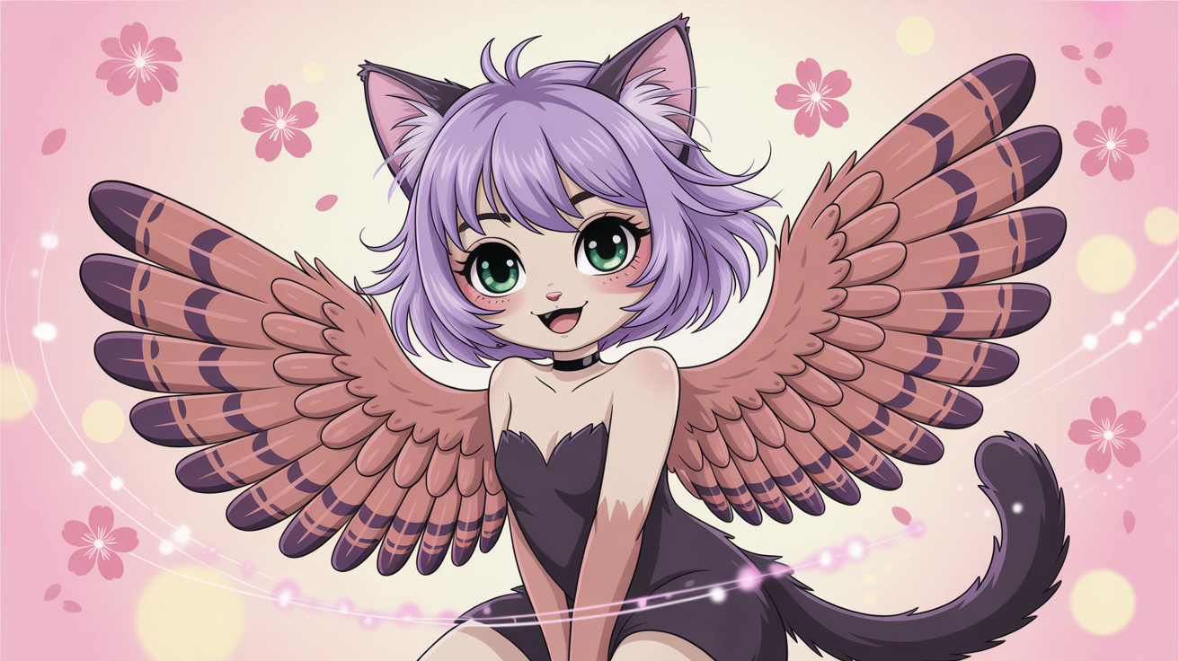 Whimsical Illustration of a Feline Angel Character
