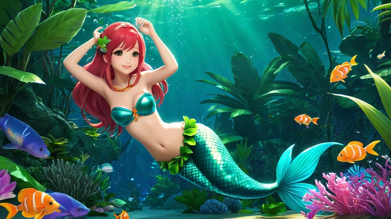 Vibrant Underwater Scene with a Mermaid and Coral Reefs