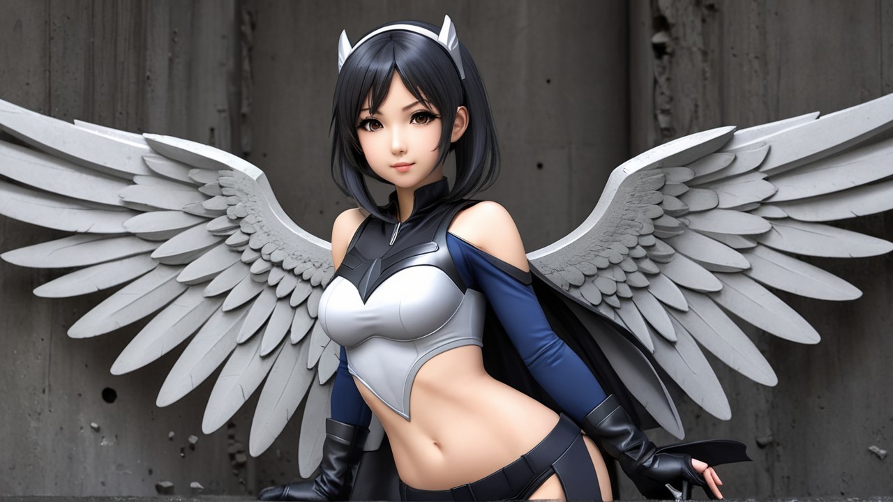Fantasy Character with Wings and Armored Outfit