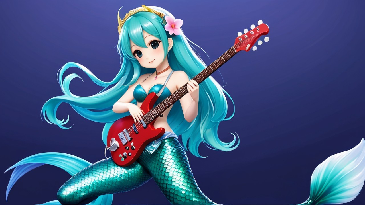Vibrant Animated Mermaid with Electric Guitar