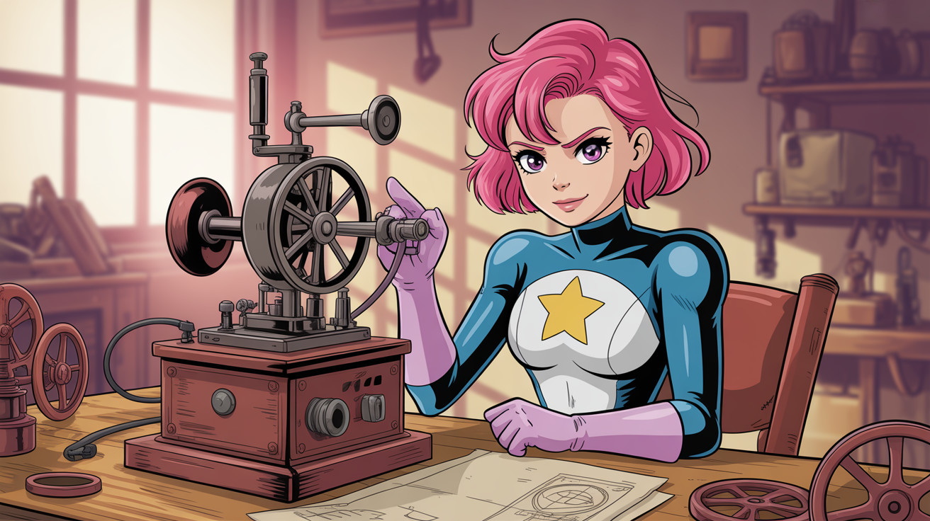 Anime-style female character with pink hair at desk