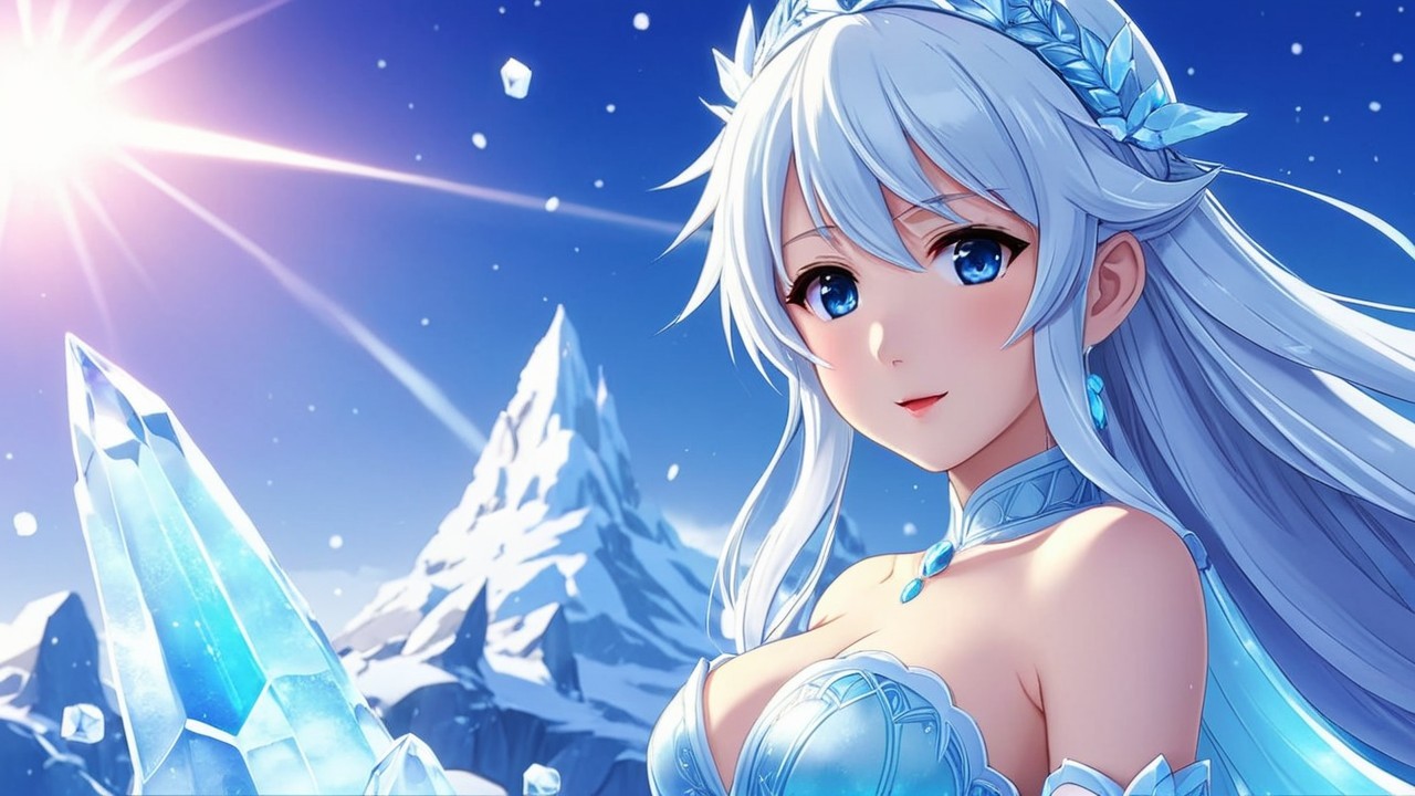 Fantasy Scene with Woman in Ice-Themed Outfit