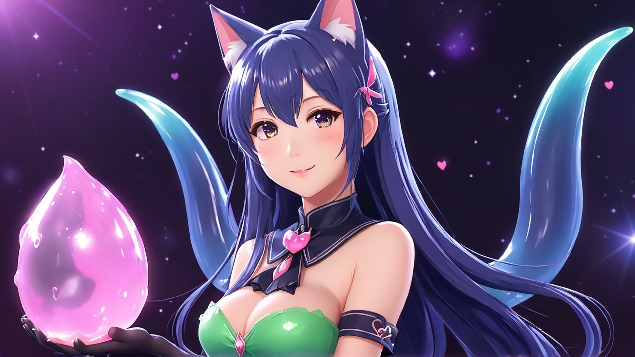 Character with Dark Blue Hair and Feline Ears
