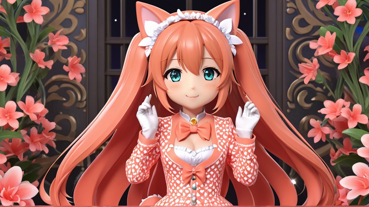 Charming Character with Orange Hair and Cat Ears
