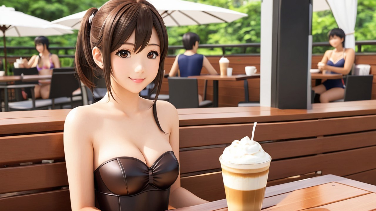 Realistic Animated Character at Café with Latte