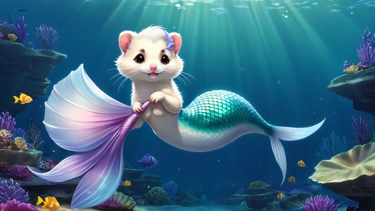 Cartoon Mermaid Character Surrounded by Coral Reefs