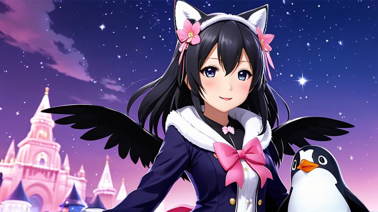 Anime Character with Cat Ears in Magical Landscape