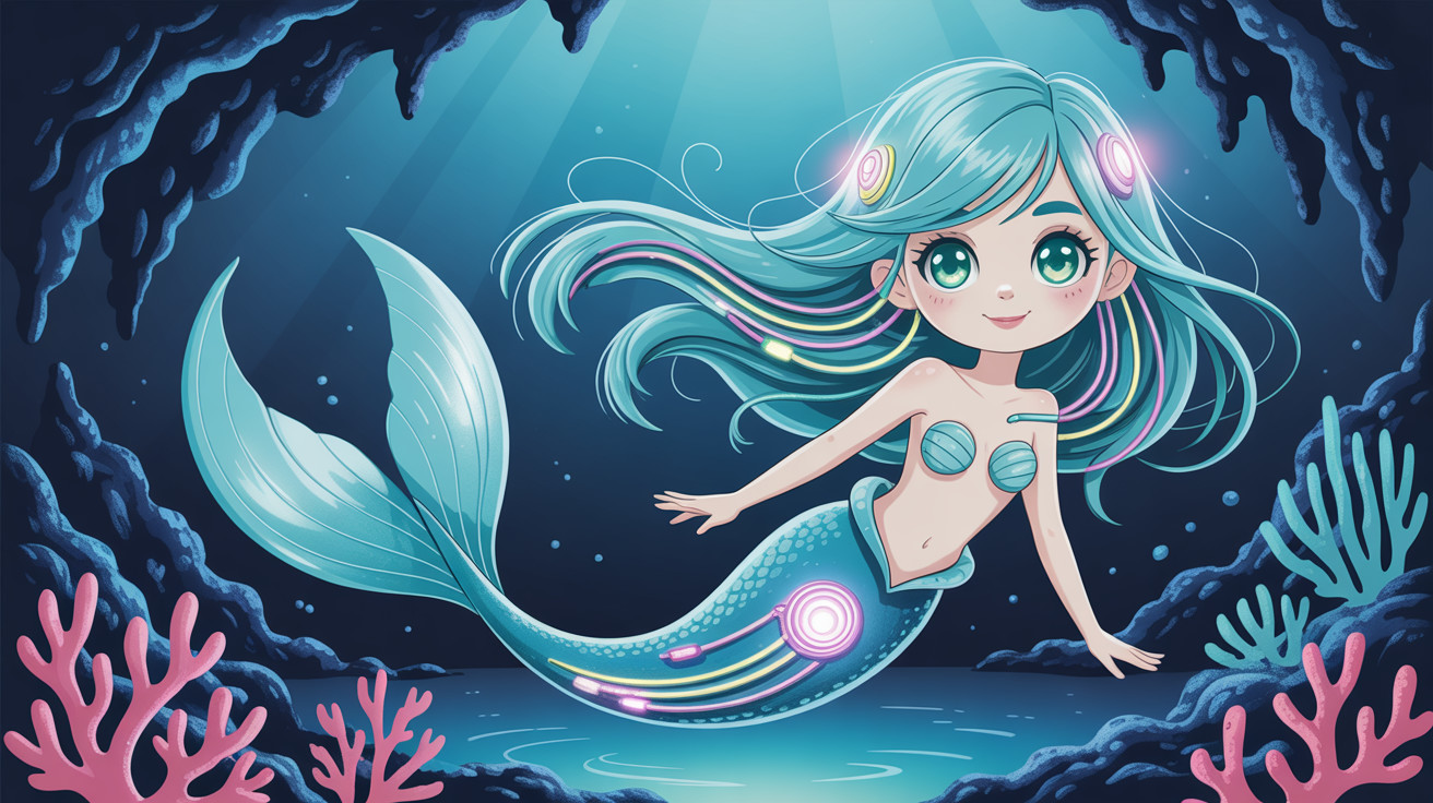 Charming Digital Illustration of a Young Mermaid