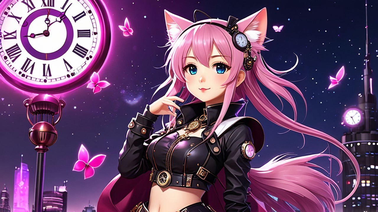 Anime Character with Pink Hair in Steampunk Setting
