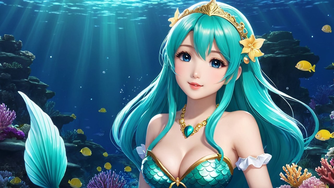 Underwater Scene with Mermaid and Coral Reefs