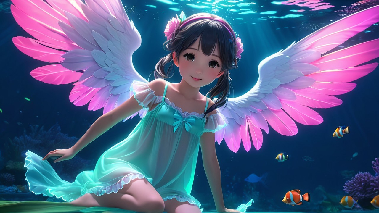 Whimsical Underwater Scene with Ethereal Figure