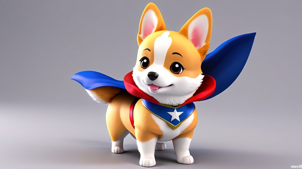 Corgi Puppy in Blue Cape with Star Emblem