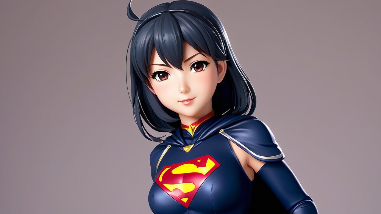 Stylized anime superhero character in blue and red costume