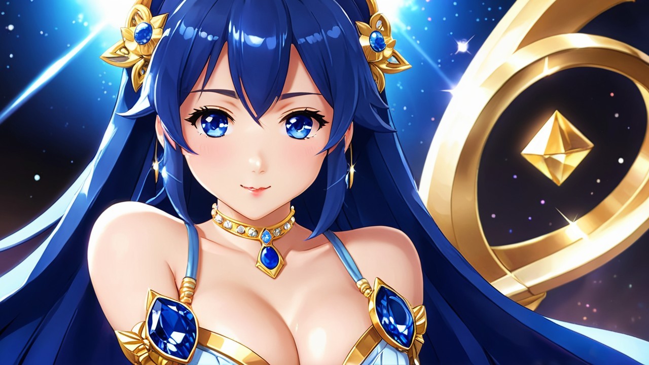 Character with Blue Hair and Elegant Outfit Design