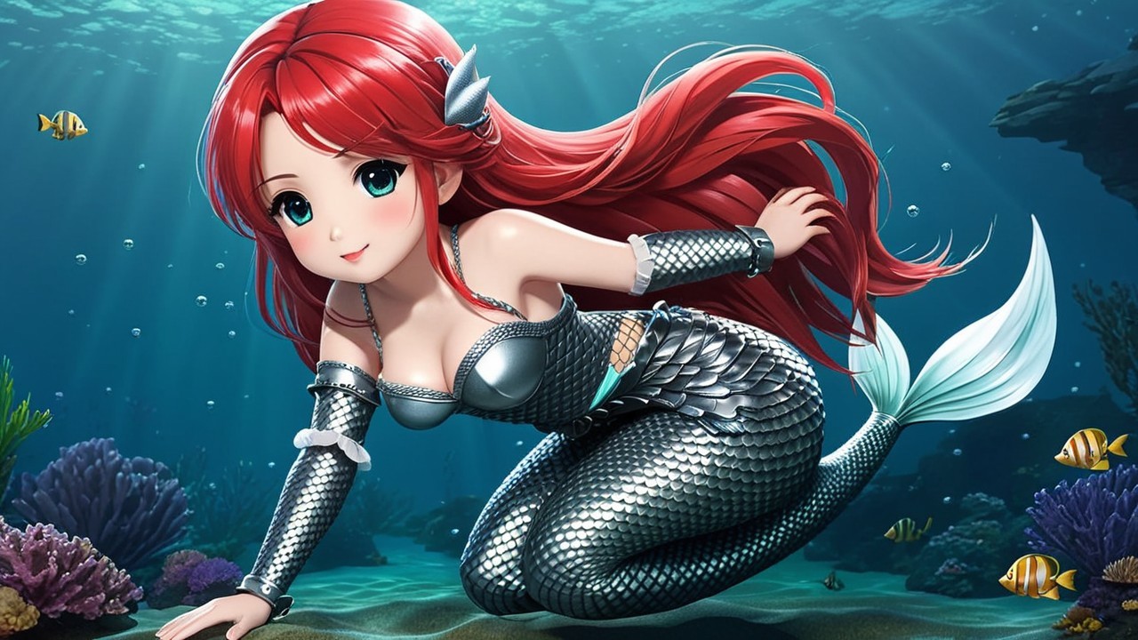 Vibrant Underwater Scene with Animated Mermaid