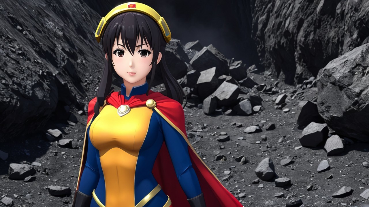 Female Anime Character in Rugged Rocky Landscape