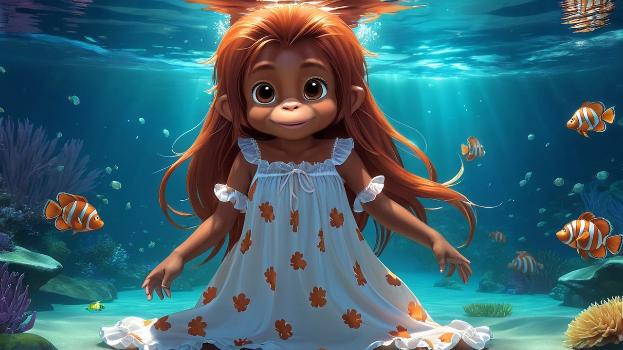 Whimsical Underwater Scene with Cheerful Girl and Fish