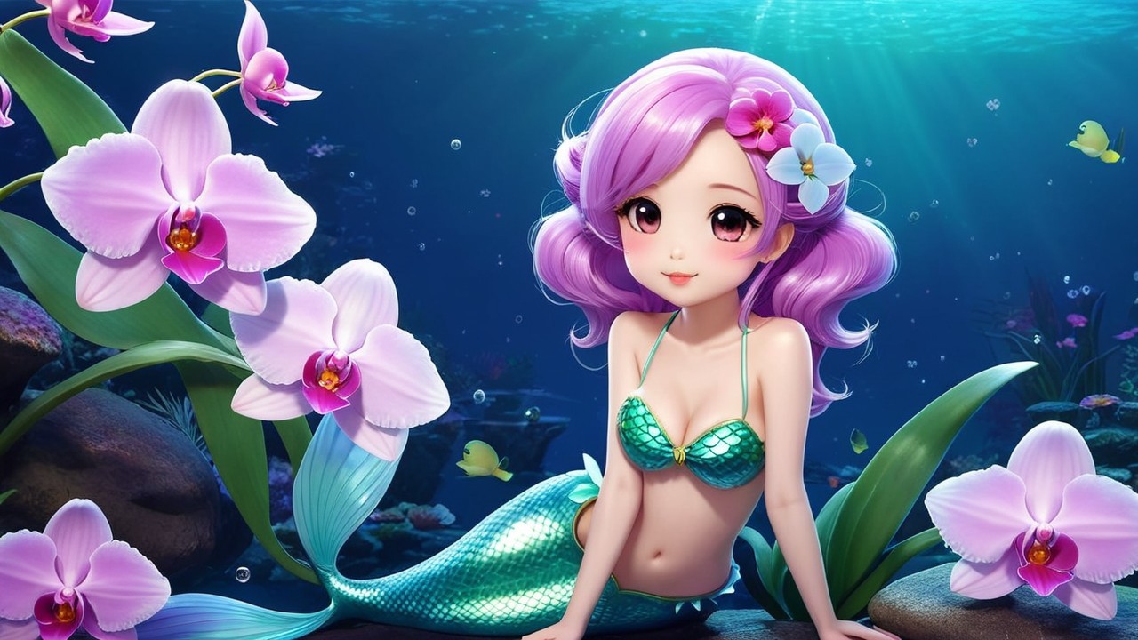 Whimsical Underwater Scene with Animated Mermaid
