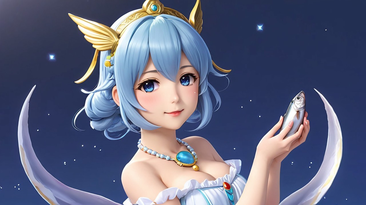 Anime character with blue hair and delicate wings