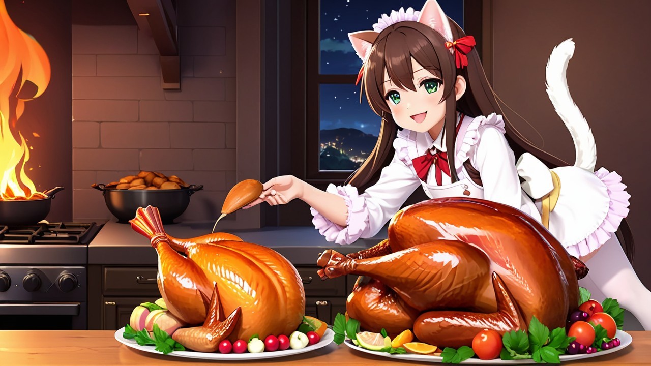 Cozy Kitchen Scene with Festive Holiday Feast