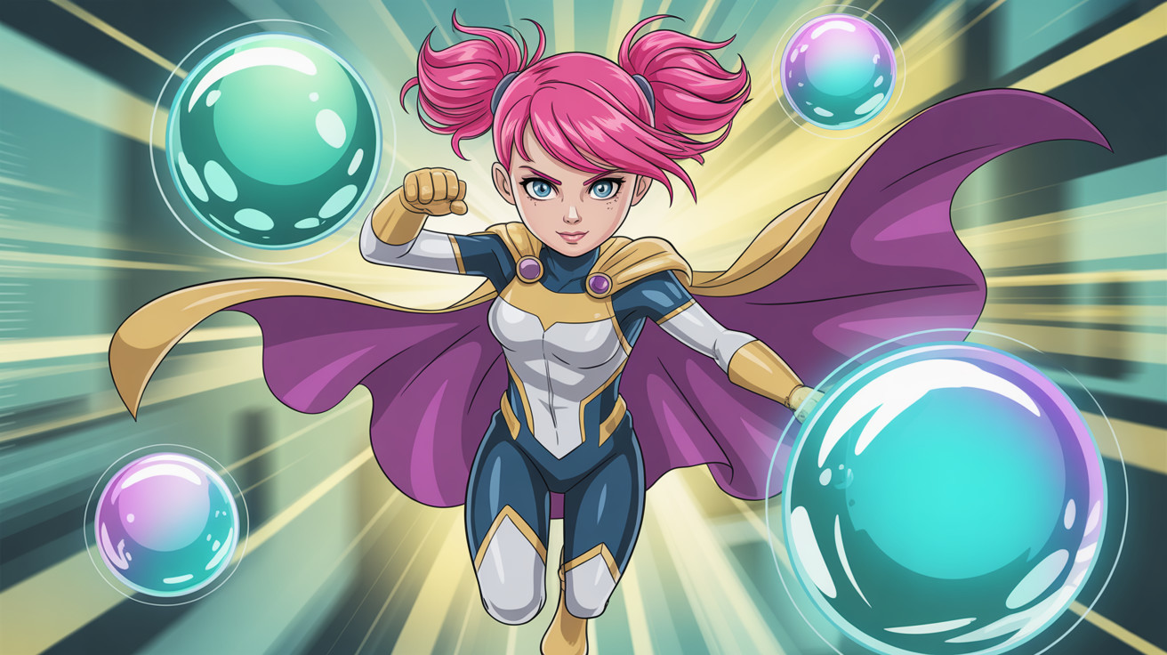 Strong Child Superhero Girl in Cartoon Animation